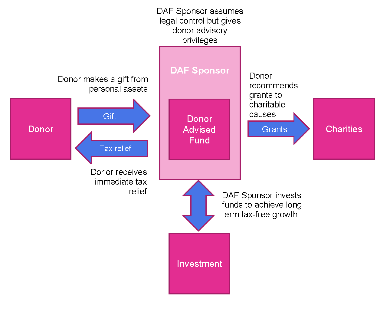 Diagram of how a Donor Advised Fund works